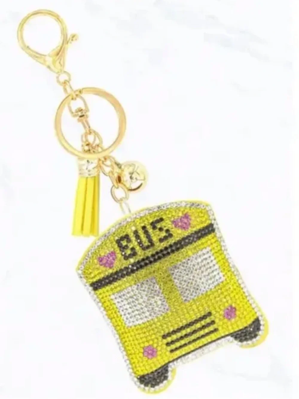 New School Bus Chunky‎ Bling Rhinestone Bag Charm Keychain Fun Back to School